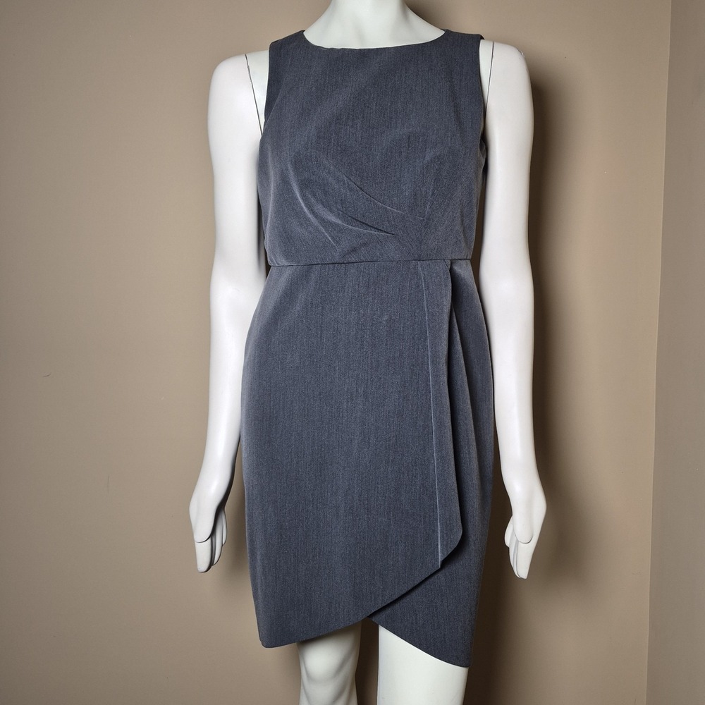 Worthington Petite Gray Sleeveless Pleated Wrap Sheath Dress 6P WTPS9WD015